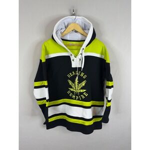 Puck‎ Pros Healing Hempire Weed Hockey Hoodie Neon Yellow Black Sweatshirt 50